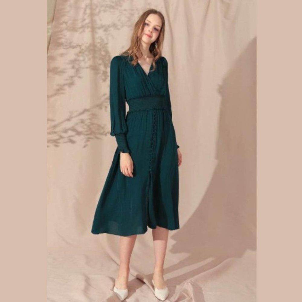 Chicwish Women's Satin Button Down Wrap Midi Dress - S